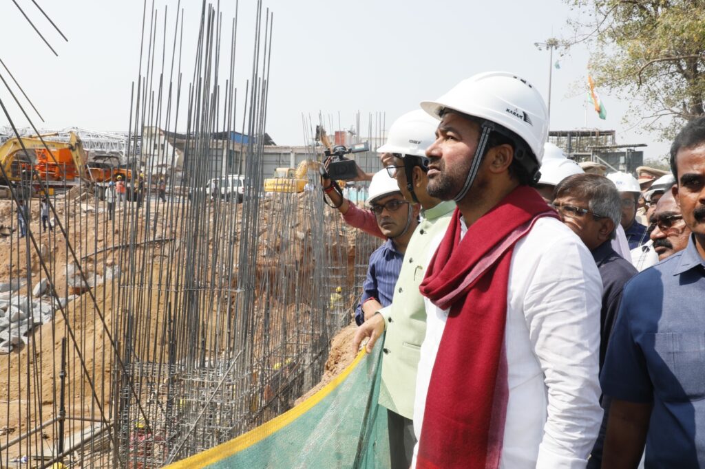 Kishanreddy personally inspected the construction sites on both sides of the station building to gauge the progress of the developmental works. 