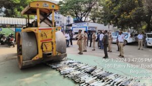 Hyderabad traffic police crushes 1,000 modified silencers to curb noise pollution