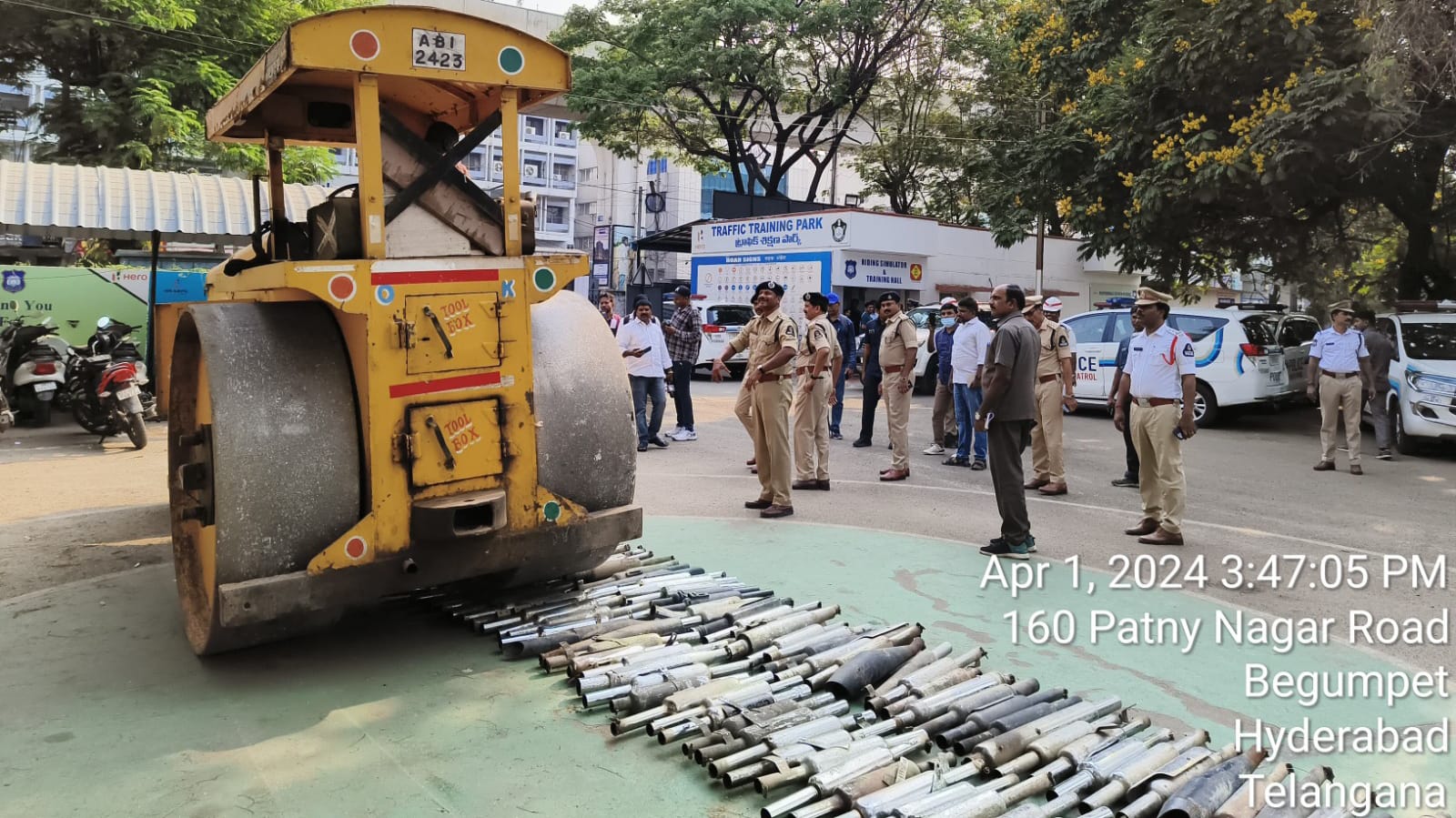traffic police crushes silencers