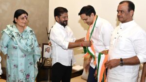 BRS leader Gutha Amit joins Congress at CMs residence in Jubilee hills