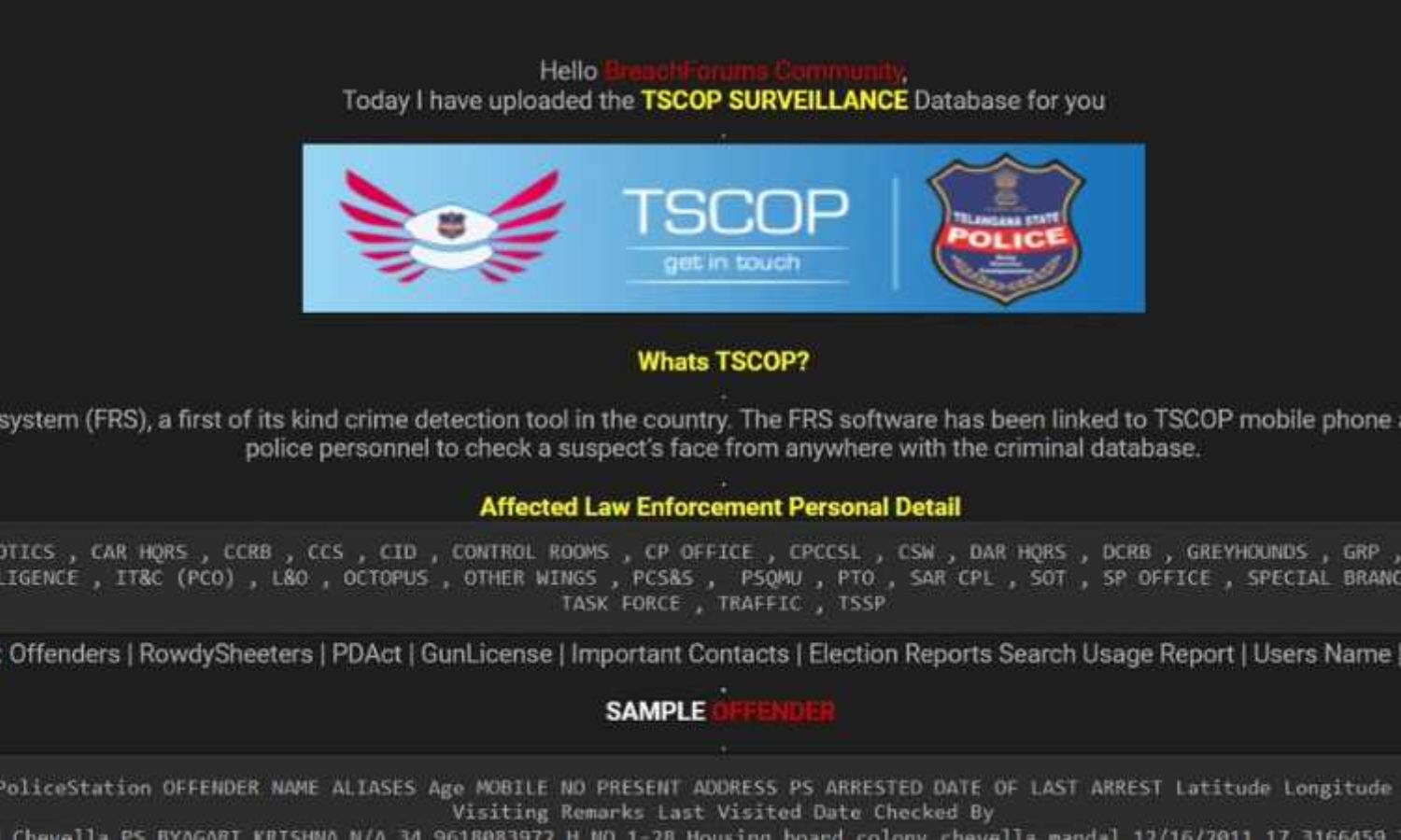 TSCOP and Telangana Police website hacked